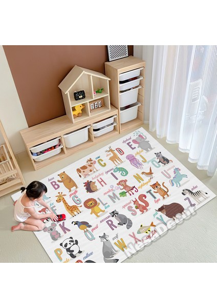 Nesa_Decor Hayvan Temalı Alfabe Halısı, Kreş Halısı, Eğlence Dijital Baskı Modern Halı modelleri