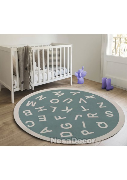 Nesa_Decor Yuvarlak Kreş Halısı, Eğitici Çocuk Odası Halısı, Bambu Kalite Dokuma Taban Halı
