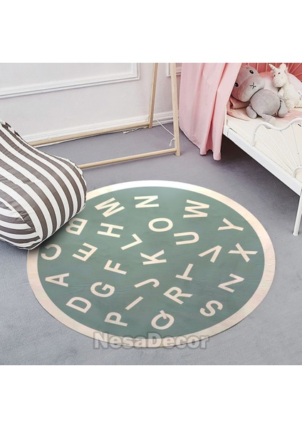 Nesa_Decor Yuvarlak Kreş Halısı, Eğitici Çocuk Odası Halısı, Bambu Kalite Dokuma Taban Halı
