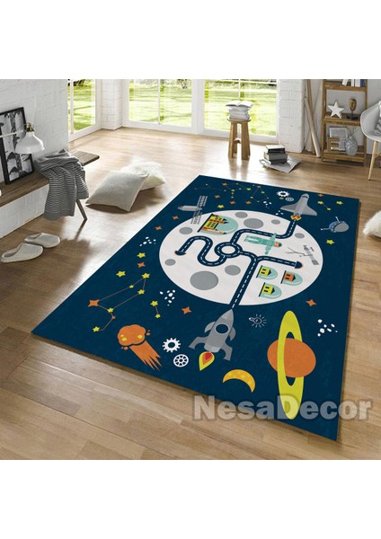 Nesa_Decor Uzay Desenli Çocuk Odası Oyun Halısı, Eğitici Kreş Halısı, Dokuma Taban Bambu Kalite modelleri