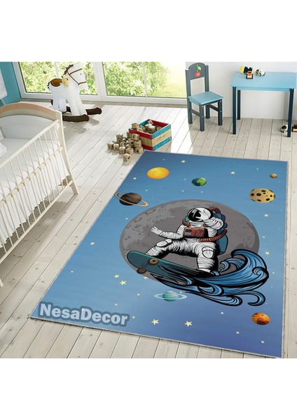 Nesa_Decor Uzay Dekoru, Astronot, Mars, Ay, Güneş, Uzay Temalı Çocuk Odası Halısı, Erkek Çocuk Odası Halısı