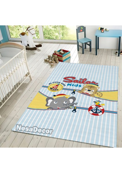 Nesa_Decor Denizci Desenli Çocuk ve Bebek Odası Halısı Kaymaz Taban Hd Dijital Baskı