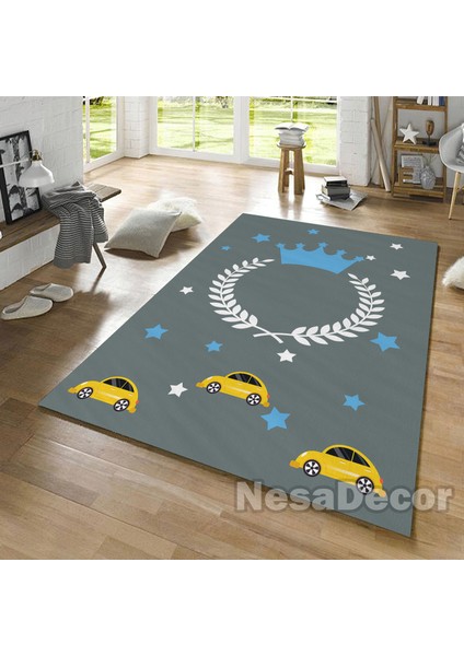 Nesa_Decor Sarı Araba Desenli Erkek Çocuk Odası Halısı Dokuma Taban Hd Dijital Baskı Halı Yıkanabilir