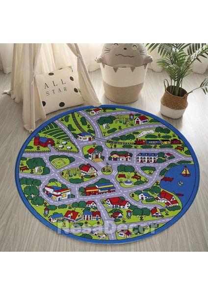 Nesa_Decor Yol Desenli Dekoratif Özel Tasarım Ince Yıkanabilir Leke Tutmaz Modern Çocuk Halısı