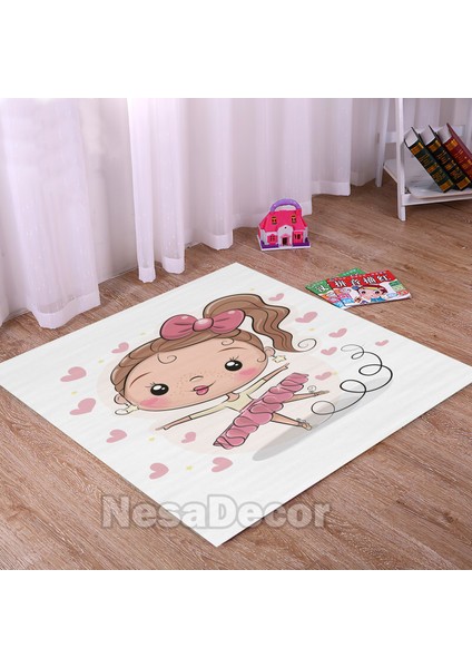 Nesa_Decor Prenses Kız Desenli Kalpli Halı Dijital Baskı Yıkanabilir Kaymaz Taban Kız Çocuk Odası Halısı fiyatları