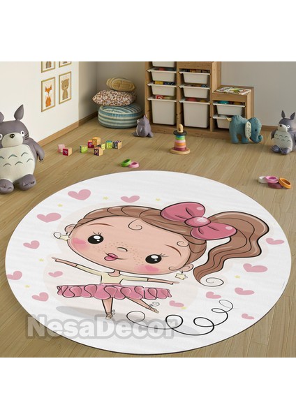 Nesa_Decor Prenses Kız Desenli Kalpli Halı Dijital Baskı Yıkanabilir Kaymaz Taban Kız Çocuk Odası Halısı modelleri