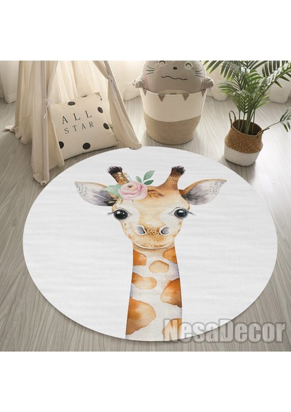 Nesa_Decor Dijital Baskı Kaymaz Dokuma Taban Sevimli Zürafa Desenli Halı Yolluk ve Çocuk Halısı
