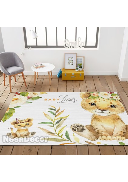 Nesa_Decor Aslan Desenli Kaymaz Tabanlı Makinede Yıkanabilir Çocuk Halısı Hd Dijital Baskı fiyatları