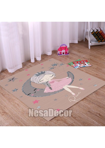 Nesa_Decor Prenses Ay Yıldız Desenli Hd Dijital Baskılı Dokuma Taban Yıkanabilir Kız Çocuk Odası Halısı modelleri