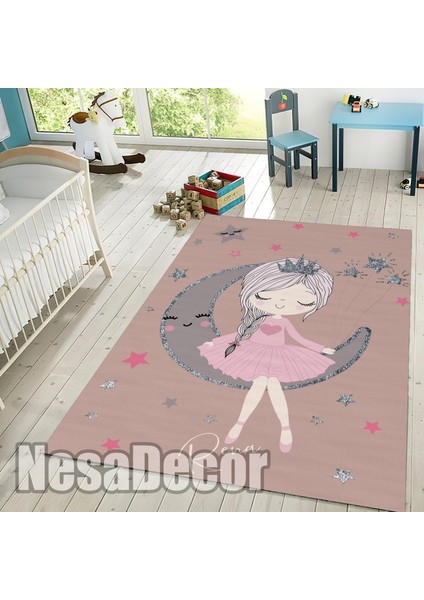 Nesa_Decor Prenses Ay Yıldız Desenli Hd Dijital Baskılı Dokuma Taban Yıkanabilir Kız Çocuk Odası Halısı modelleri