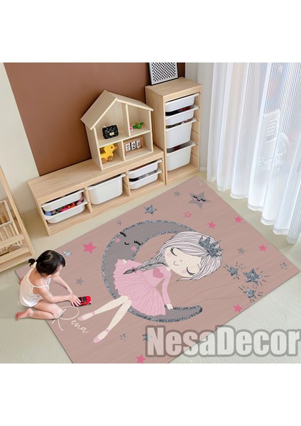 Nesa_Decor Prenses Ay Yıldız Desenli Hd Dijital Baskılı Dokuma Taban Yıkanabilir Kız Çocuk Odası Halısı fiyatları