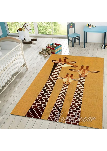 Nesa_Decor Yıkanabilir Hd Dijital Baskı Kaymaz Dokuma Taban Zürafa Desenli Halı Yolluk ve Çocuk Halısı