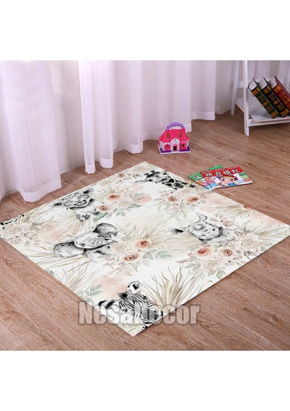Nesa_Decor Sevimli Hayvan Desenli Pembe Hd Dijital Baskılı Çocuk Halısı Kaymaz Taban fiyatları