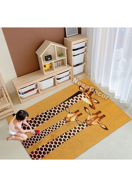 Nesa_Decor Yıkanabilir Hd Dijital Baskı Kaymaz Dokuma Taban Zürafa Desenli Halı Yolluk ve Çocuk Halısı