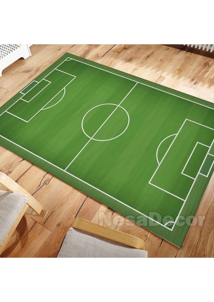 Nesa_Decor Futbol Sahası Desenli Kaymaz Taban Çocuk Odası Halısı Bambu Kalite