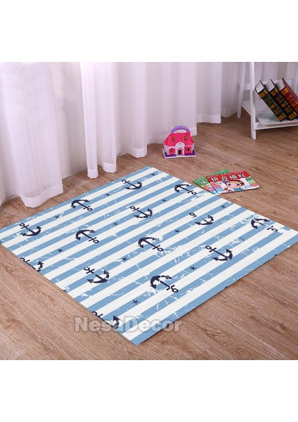 Nesa_Decor Gemici Çapa Desenli Halı Dijital Baskı Kaymaz Taban Yıkanabilir Denizci Halısı