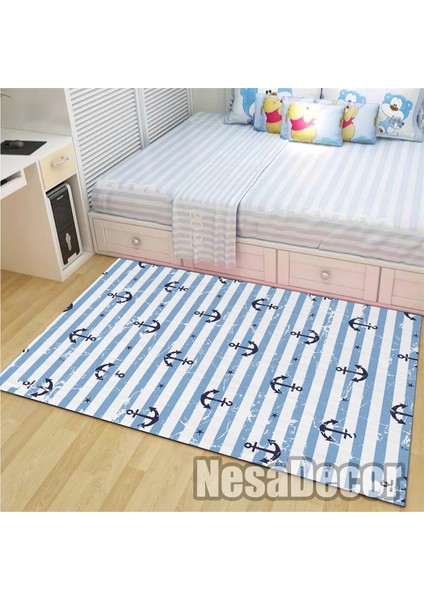 Nesa_Decor Gemici Çapa Desenli Halı Dijital Baskı Kaymaz Taban Yıkanabilir Denizci Halısı