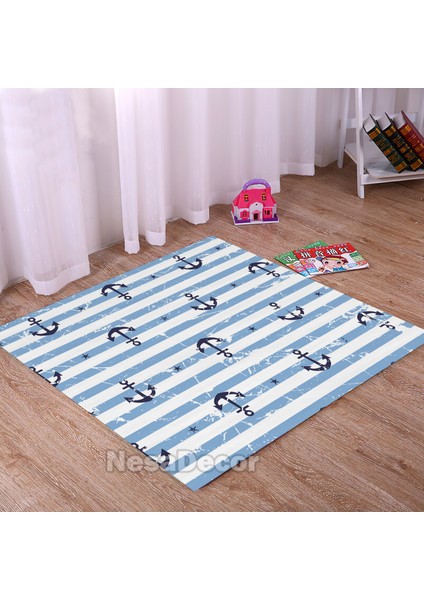 Nesa_Decor Gemici Çapa Desenli Halı Dijital Baskı Kaymaz Taban Yıkanabilir Denizci Halısı