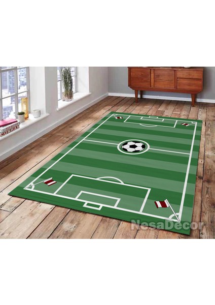 Nesa_Decor Futbol Sahası Çocuk Odası Halısı Bambu Kalite Kaymaz Taban Hd Dijital Baskı