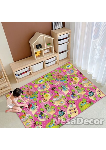 Nesa_Decor Kız Çocuk Odası Eğitici Oyun Halısı Bambu Kalite Yıkanabilir