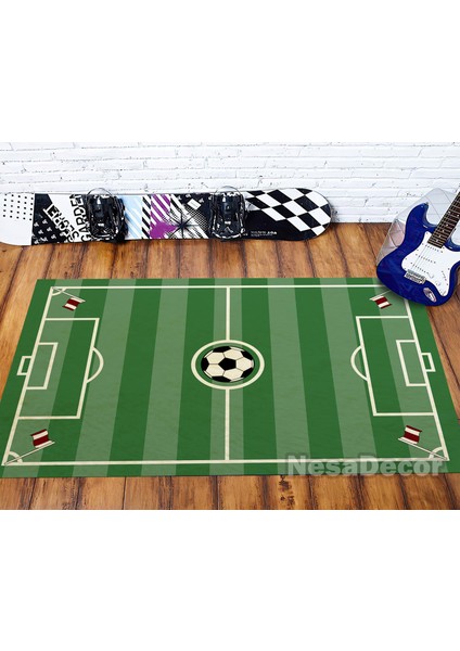 Nesa_Decor Futbol Sahası Çocuk Odası Halısı Bambu Kalite Kaymaz Taban Hd Dijital Baskı