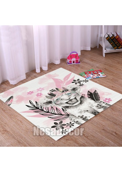 Nesa_Decor Pembe Kaplan Figürlü Çocuk Odası Halısı Dijital Baskı Yıkanabilir Kaymaz Taban modelleri