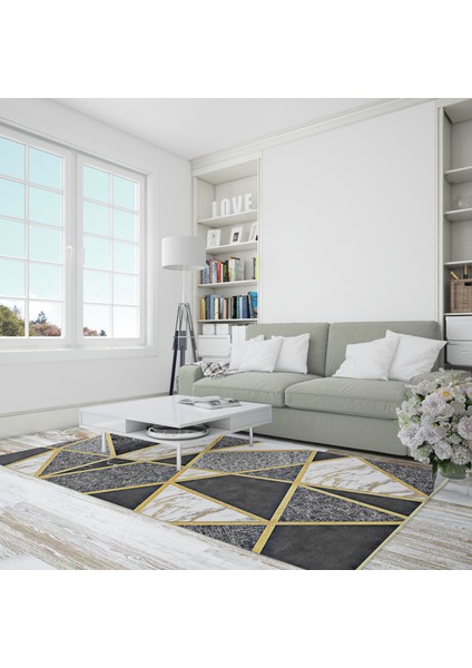 Nesa_Decor Dijital Baskı, Kaymaz Taban, Geometrik Mermer Desen, Dekoratif Halı