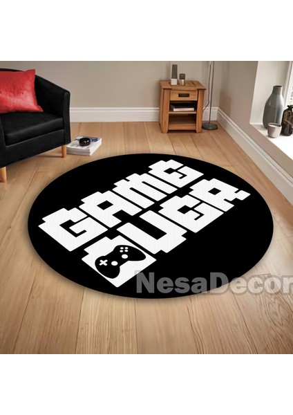 Nesa_Decor Genç Odası Halısı Game Over Desen Siyah Dokuma Taban Halı