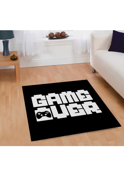 Nesa_Decor Genç Odası Halısı Game Over Desen Siyah Dokuma Taban Halı