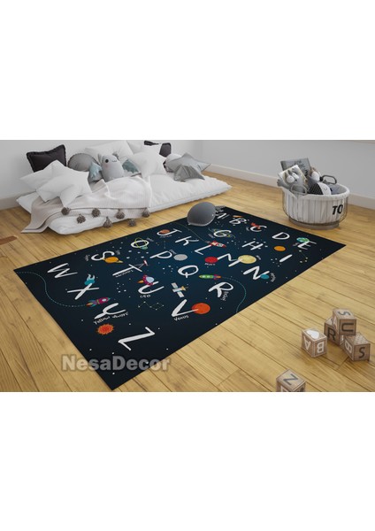 Nesa_Decor Uzay Temalı Alfabe Halı, Eğitici Uzay Alfabe Halı, Çocuk Odası Halısı Dijital Baskı Bambu Kalite fiyatları
