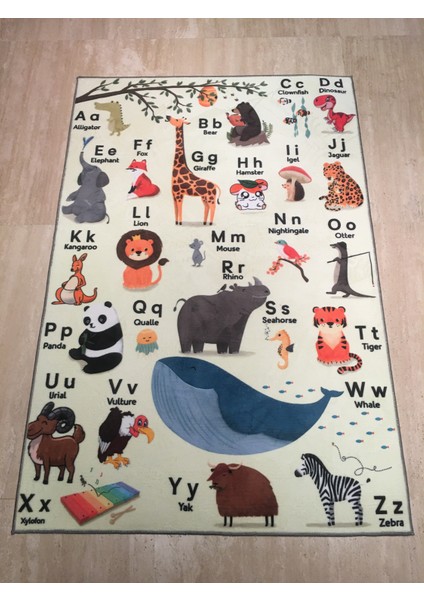 Nesa_Decor Animal Alfabe Desenli Halı, Eğitici Oyun Halı, Çocuk Odası Modern Halı