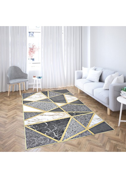 Nesa_Decor Dijital Baskı, Kaymaz Taban, Geometrik Mermer Desen, Dekoratif Halı