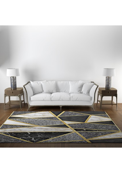 Nesa_Decor Dijital Baskı, Kaymaz Taban, Geometrik Mermer Desen, Dekoratif Halı