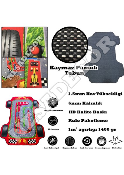 Nesa_Decor Kaymaz Taban Makinede Yıkanabilir Araba Modeli Çocuk Halısı, Kreş Halısı, Çocuk Odası Halısı