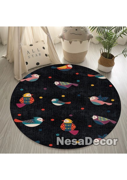 Nesa_Decor Kuş Desenli Modern Halı Dijital Baskı Oda Halısı Kaymaz Taban