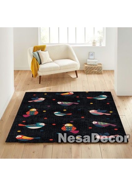 Nesa_Decor Kuş Desenli Modern Halı Dijital Baskı Oda Halısı Kaymaz Taban