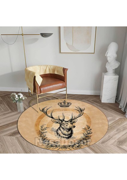 Nesa_Decor Kahverengi Zeminde Geyik Kafası Desenli Yeni Yıl Halısı Yılbaşı Halısı modelleri