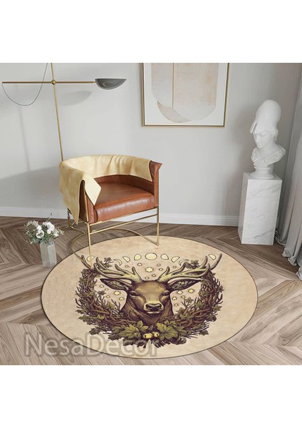 Nesa_Decor Geyik Desenli Hd Dijital Baskı Dokuma Taban Yılbaşı Halısı Yeni Yıl Halısı