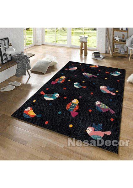 Nesadecor Kuş Desenli Modern Halı Dijital Baskı Oda Halısı Kaymaz Taban
