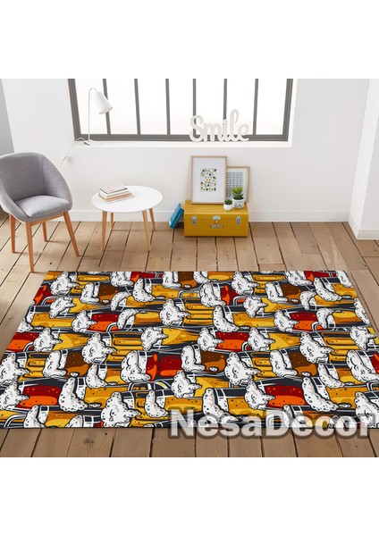 Nesa_Decor Içicek Desenli Modern Dijital Baskı Oda Halısı Yıkanabilir Kaymaz Taban