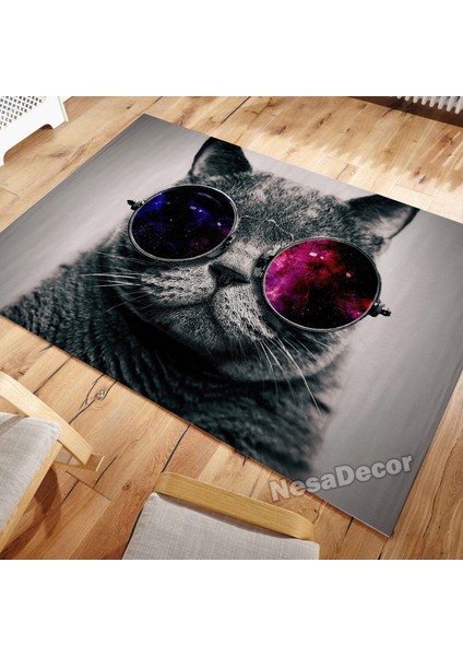 Nesa_Decor Kedi Halısı Hayvan Desenli Dekoratif Dijital Baskı Ofis Halısı Ev Dekorasyon Halısı