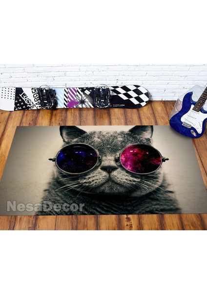 Nesa_Decor Kedi Halısı Hayvan Desenli Dekoratif Dijital Baskı Ofis Halısı Ev Dekorasyon Halısı