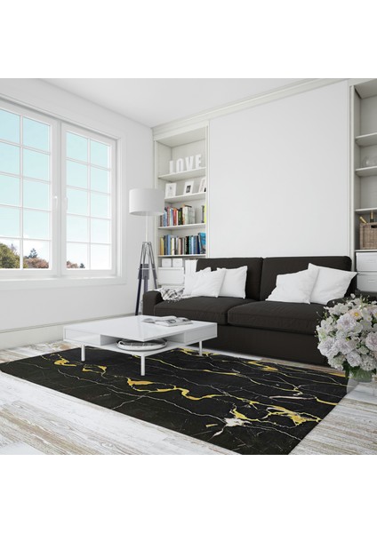 Nesa_Decor Dijital Baskı, Kaymaz Taban, Mermer Desenli Dekoratif Halı