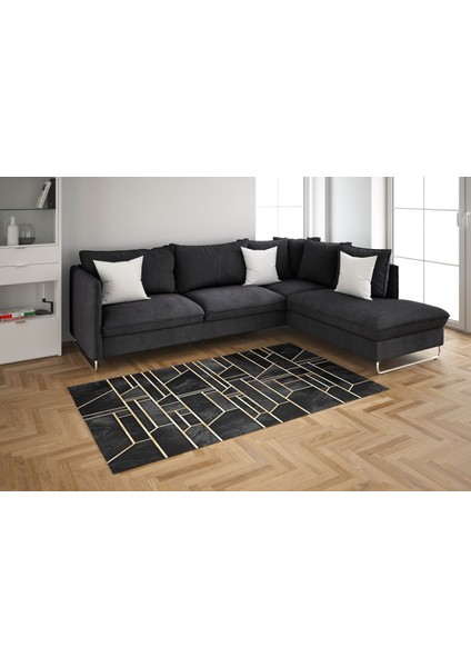 Nesa_Decor Siyah Zemin Gold Renk Mermer Desenli Halı modelleri