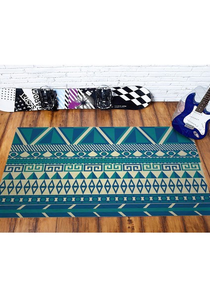 Nesa_Decor Mavi Aztek Kilim Motifli Baskı Halı & Kış Bahçesi, Oturma Odası Ofis Halısı & Elit Halı