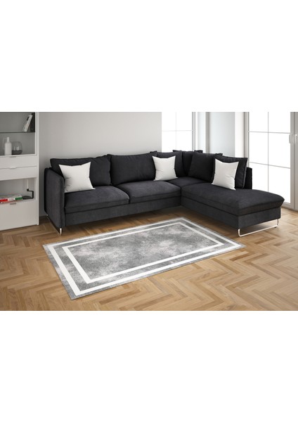 Nesa_Decor Dijital Baskı, Siyah Beyaz, Kaymaz Taban, Dekoratif, Antialerjik Halı