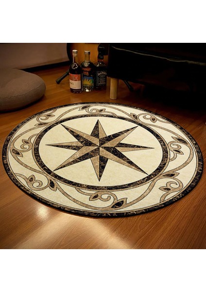 Nesa_Decor Pusula Madalyon Hd Kalite Baskı Halı & Mermer Motifli Halı & Kalın, Dekoratif, Lüks Halı