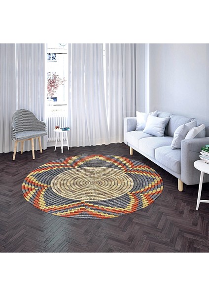 Nesa_Decor Hasır Örgü Yıldız Motif Görünümlü Hd Kalite Baskı Halı