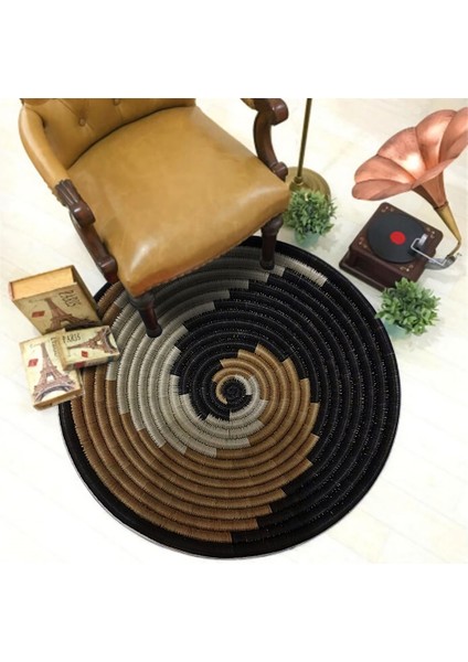 Nesa_Decor Siyah Hasır Örgü Görünümlü Hd Kalite Baskı Halı & Şık Dekoratif Halı