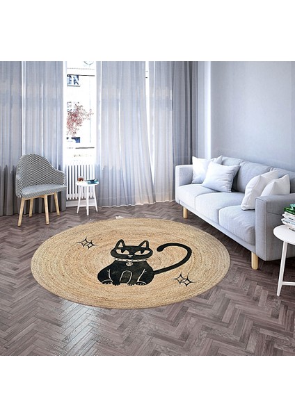 Nesa_Decor Kedi Motifli Örgü Görünümlü Baskı Halı